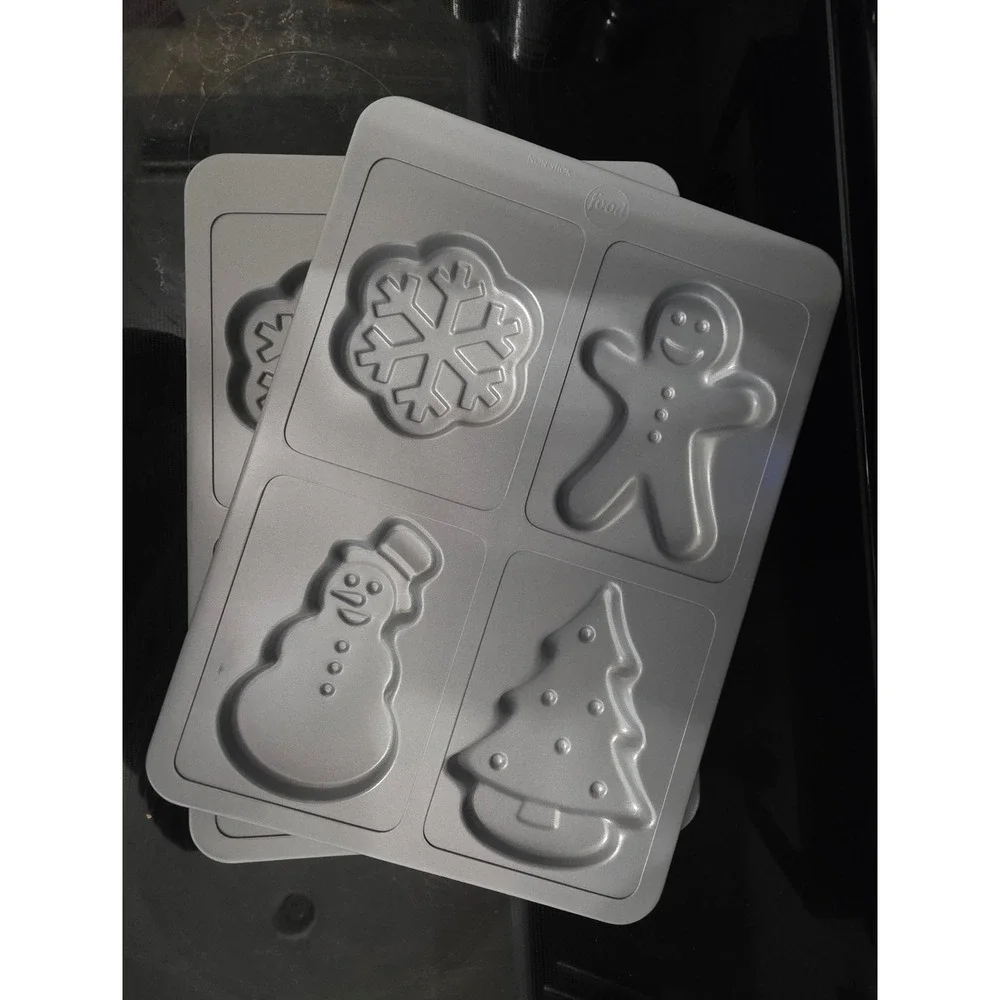 Food‎ Network Non Stick Christmas Cookie Mold Set of 2 Snowman Tree Gingerbread